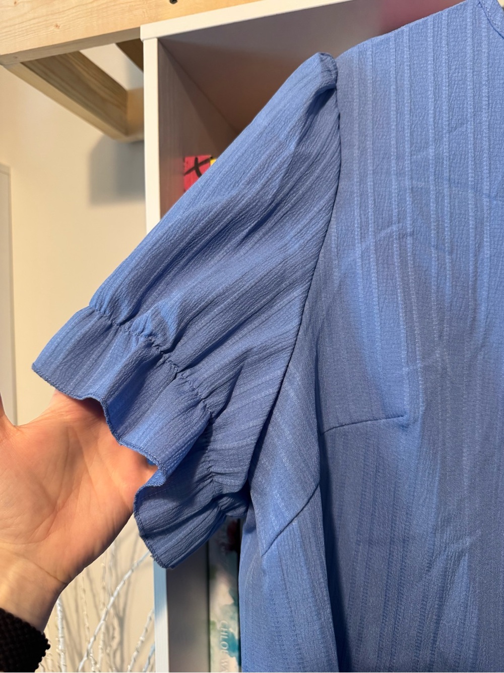 Blue Short Ruffle Sleeve Tunic - Picture 4 of 9